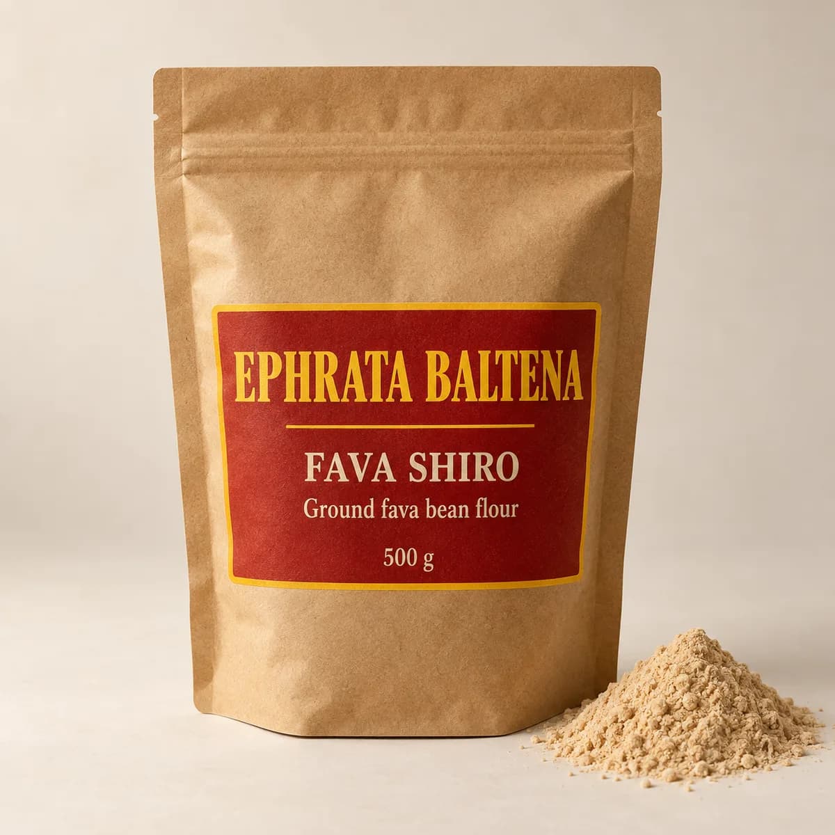 Illustration of a packaged Fava shiro pouch