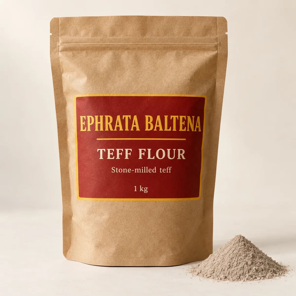 Illustration of a packaged Teff flour pouch