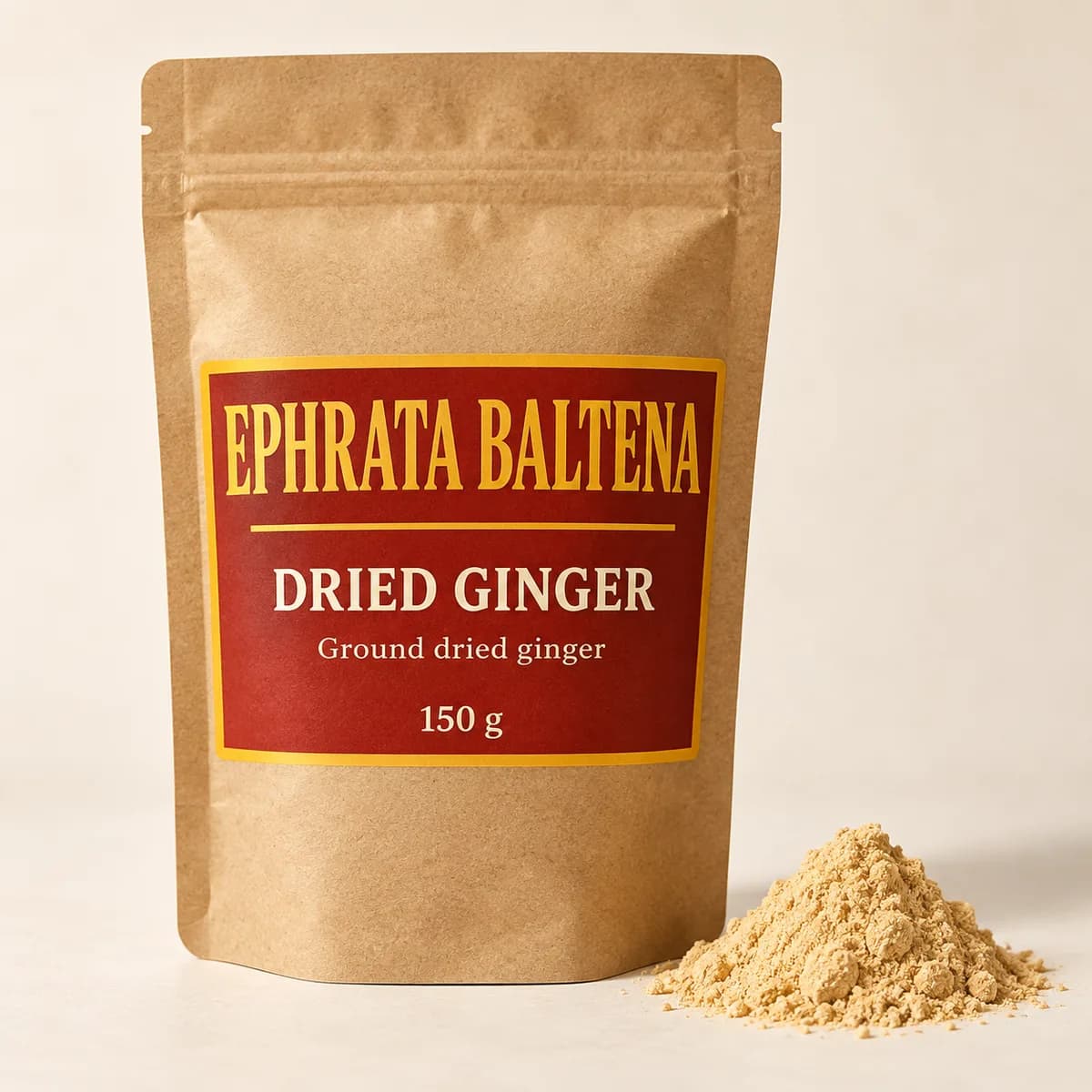 Illustration of a packaged Dried ginger pouch