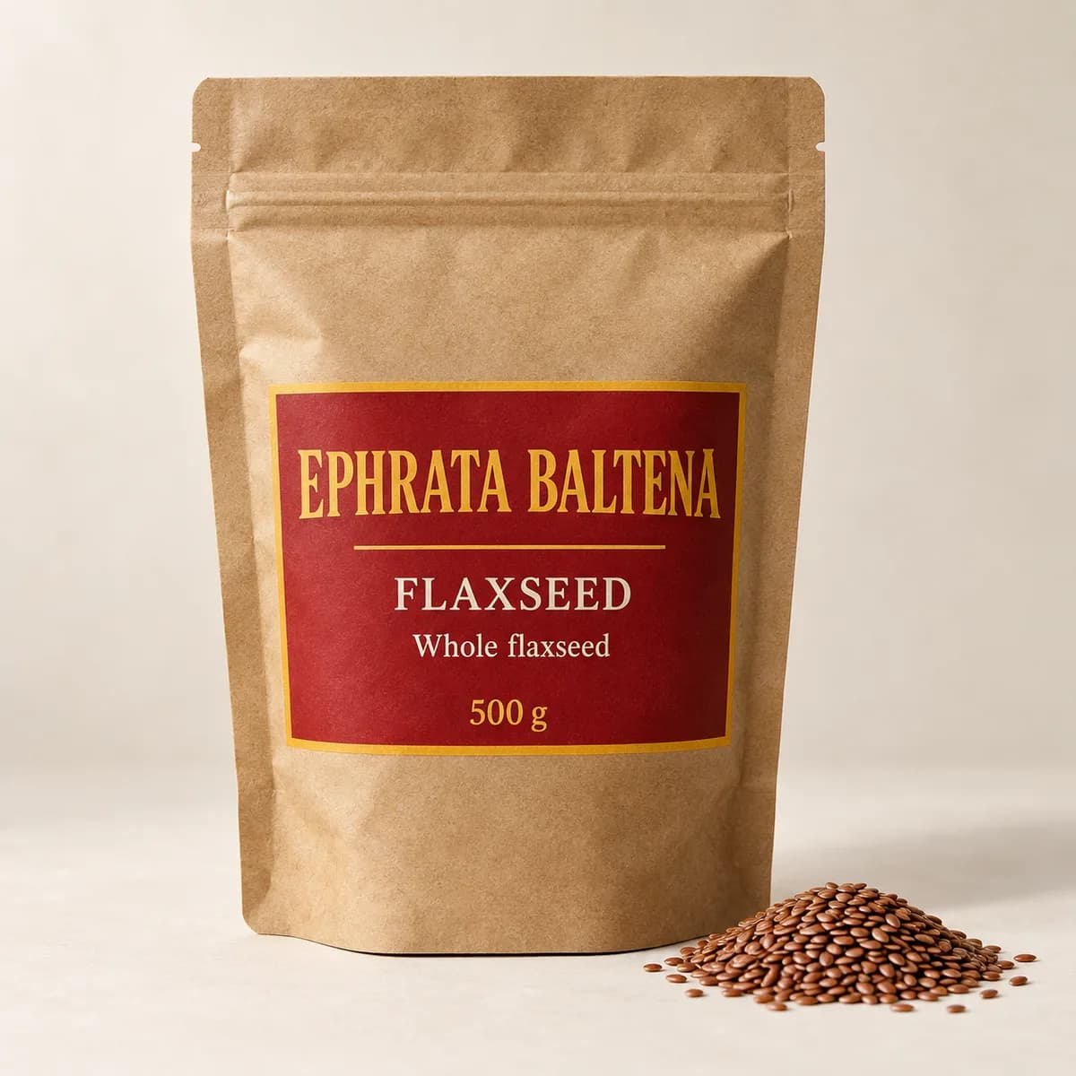 Illustration of a packaged Flaxseed pouch