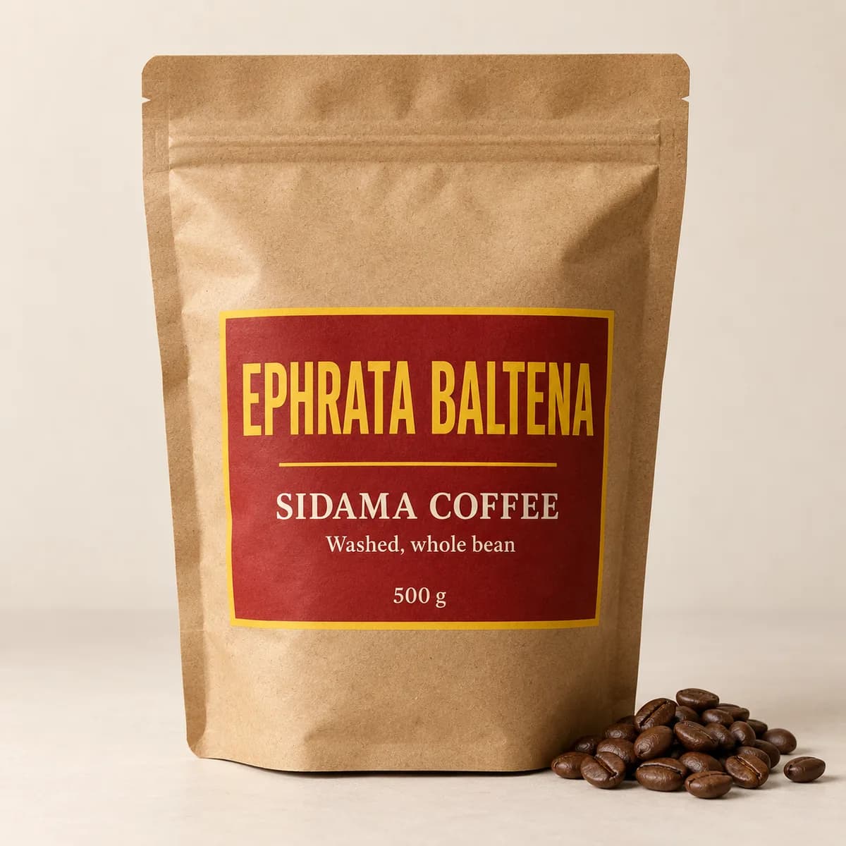 Illustration of a packaged Sidama coffee pouch