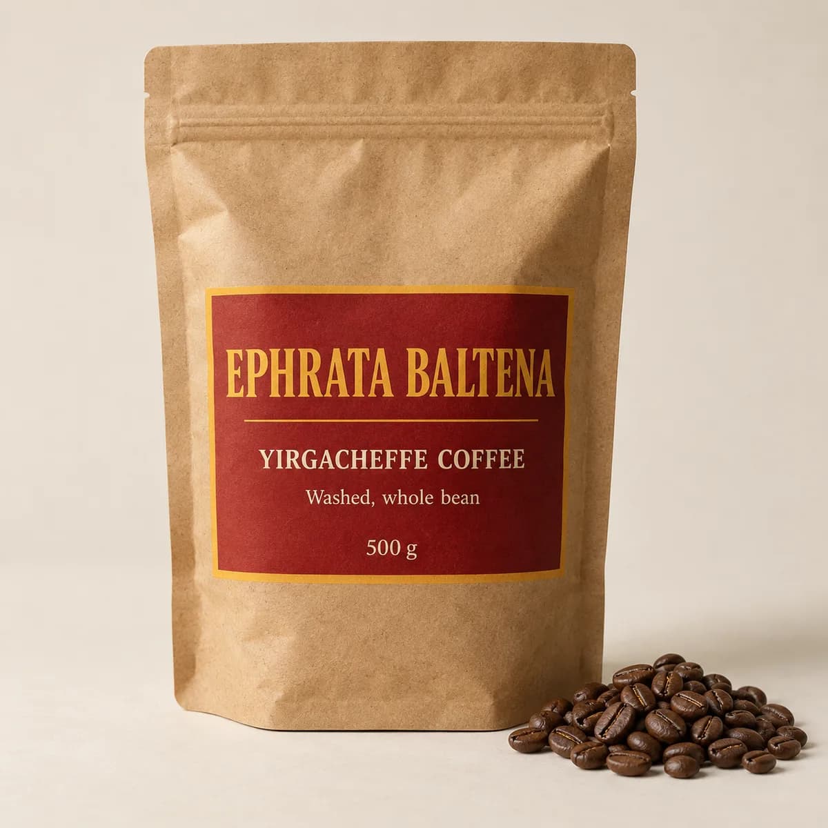 Illustration of a packaged Yirgacheffe coffee pouch